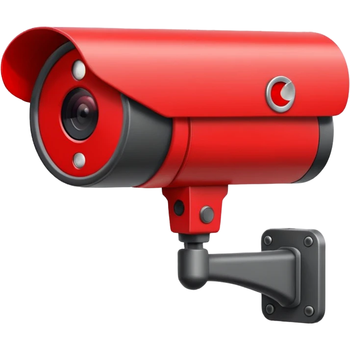 Minimalist emoji-style sticker of a CCTV camera with a glowing red record light, facing forward. Flat icon, grayscale with small red accent.
 emoji