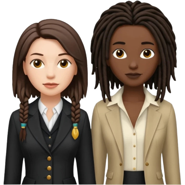white woman brunette with short hair feminine clothes. And black woman with long dread locks with more masculine clothes emoji
