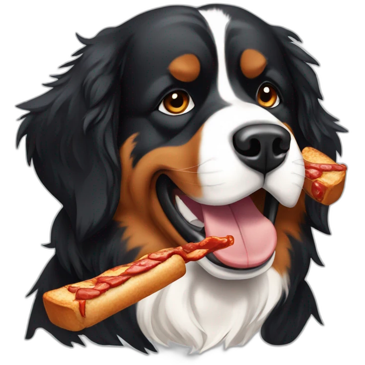 Bernese mountain dog eating a barbecue emoji