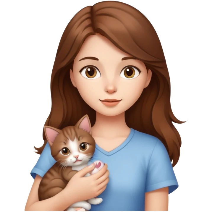 A beautiful brown-haired girl holding a kitten emoji