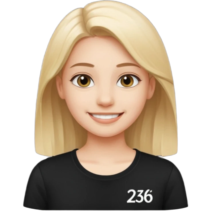 smiling girl in a black shirt with 26.1 written on ir emoji