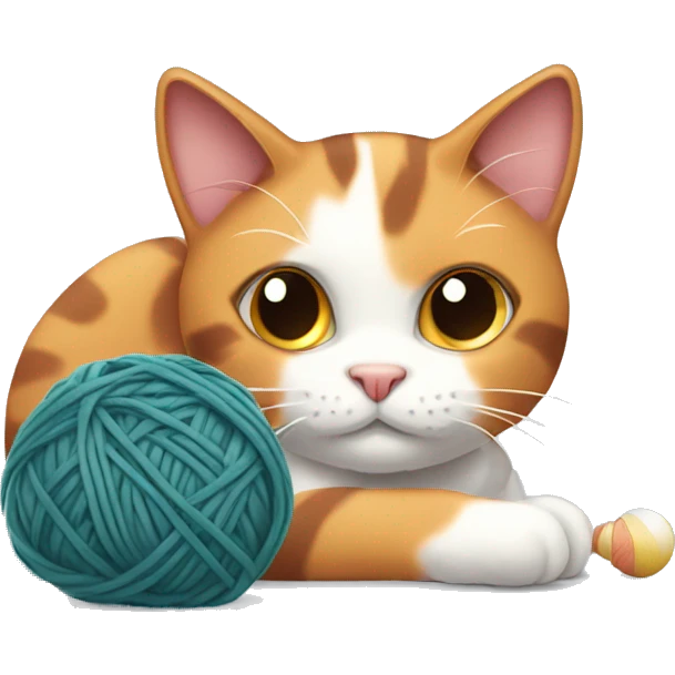 Calico cat playing with a ball of yarn emoji