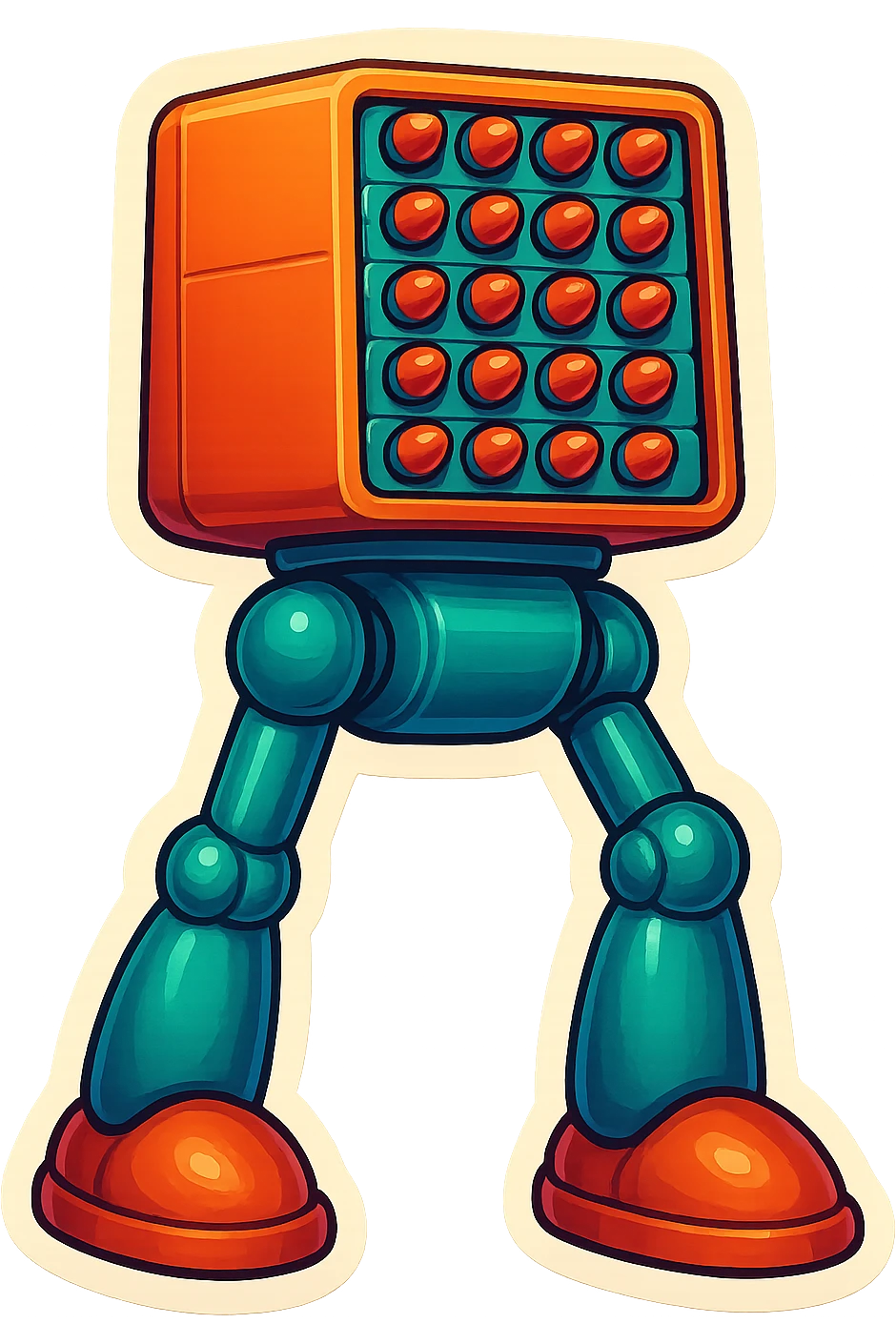 a 6x8 missile battery attached to robot legs emoji