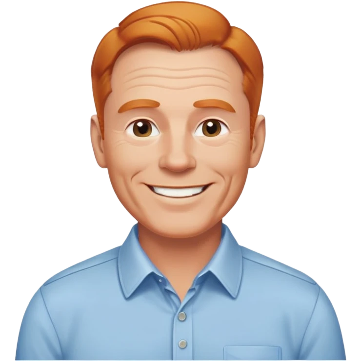 smiling older white man, fit physique, receding ginger hair, approachable and professional look, cheerful and friendly face, wearing a collared shirt emoji