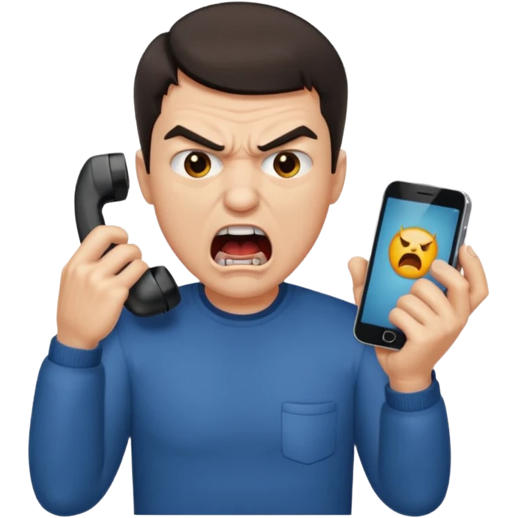 angry man, mouth wide open, shouting at phone emoji