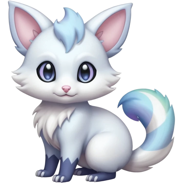 Shiny Cute Adorable Innocent Precious Furry Divine Glorious Holy Iridescent Pale Pastel Whitish Bright Furret-Absol-Skitty-Noibat-Hybrid (Full body) emoji