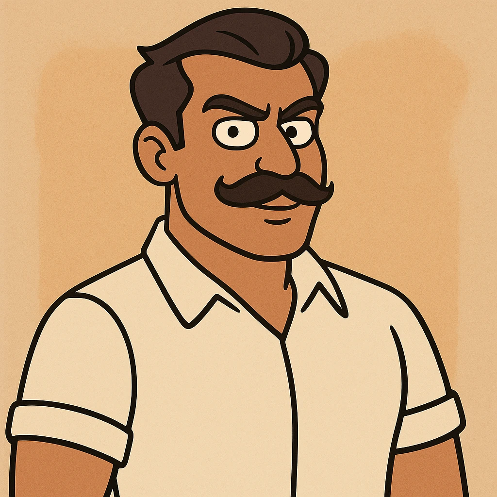 bold Indian man with a moustache, cartoon style, confident expression emoji