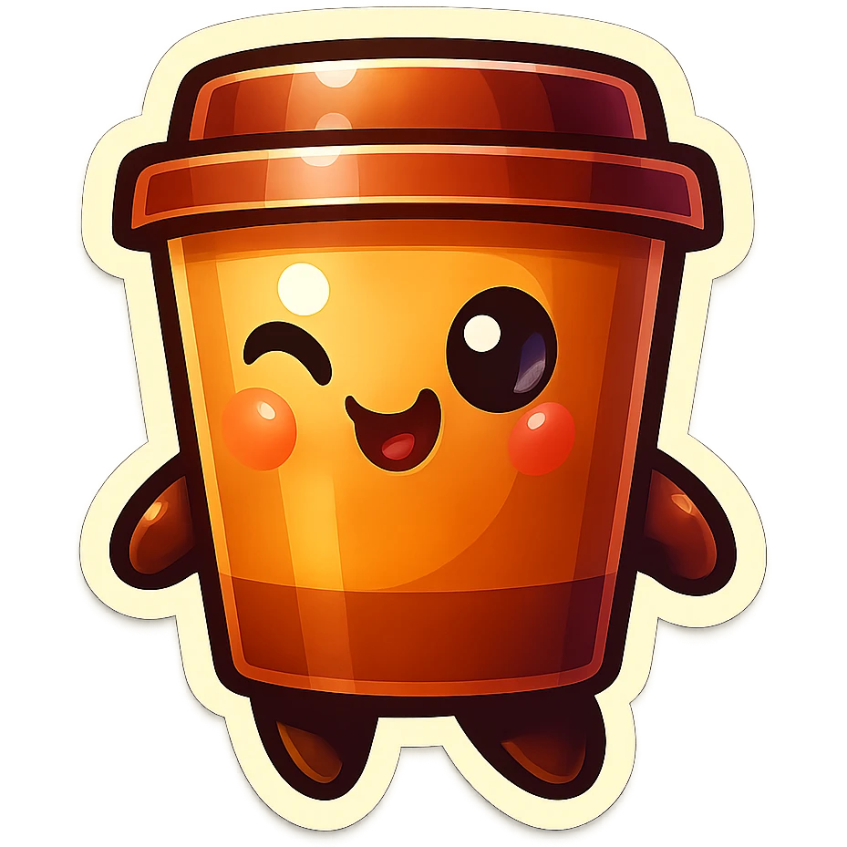 Tall coffee cup, winking emoji