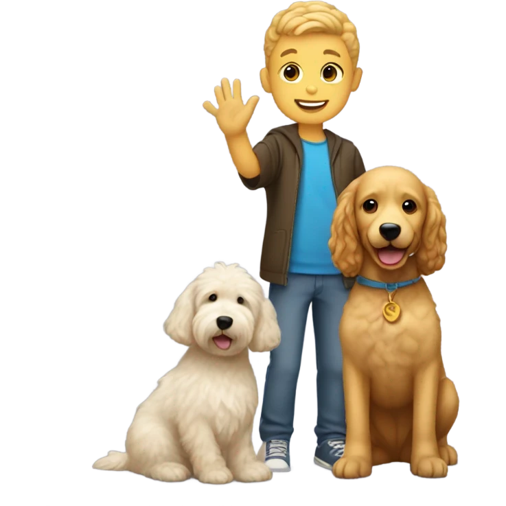 Boy with cornrows high fiving a golden doodle emoji