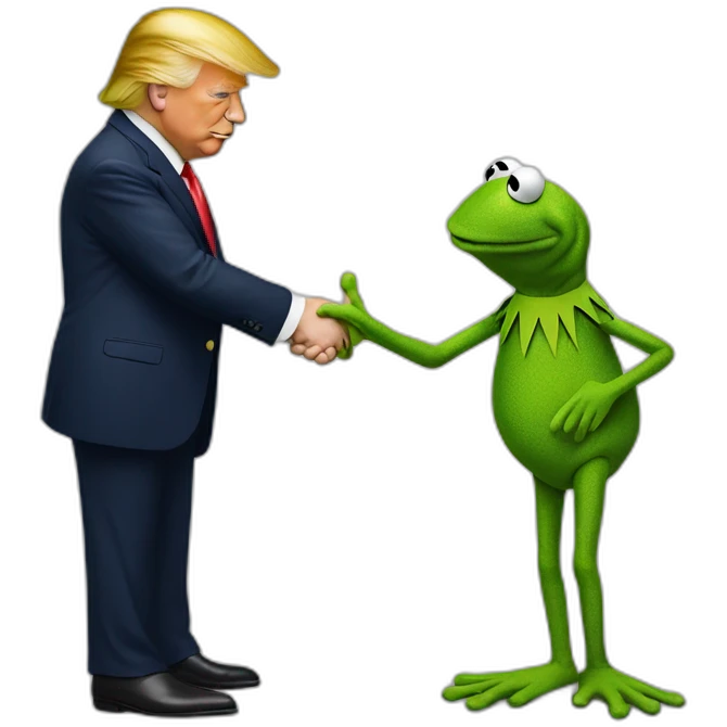 donald trump shaking hands with kermit the frog emoji