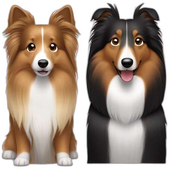 sable sheltie, woman with straight light-bround hair and bi-black sheltie are friends emoji