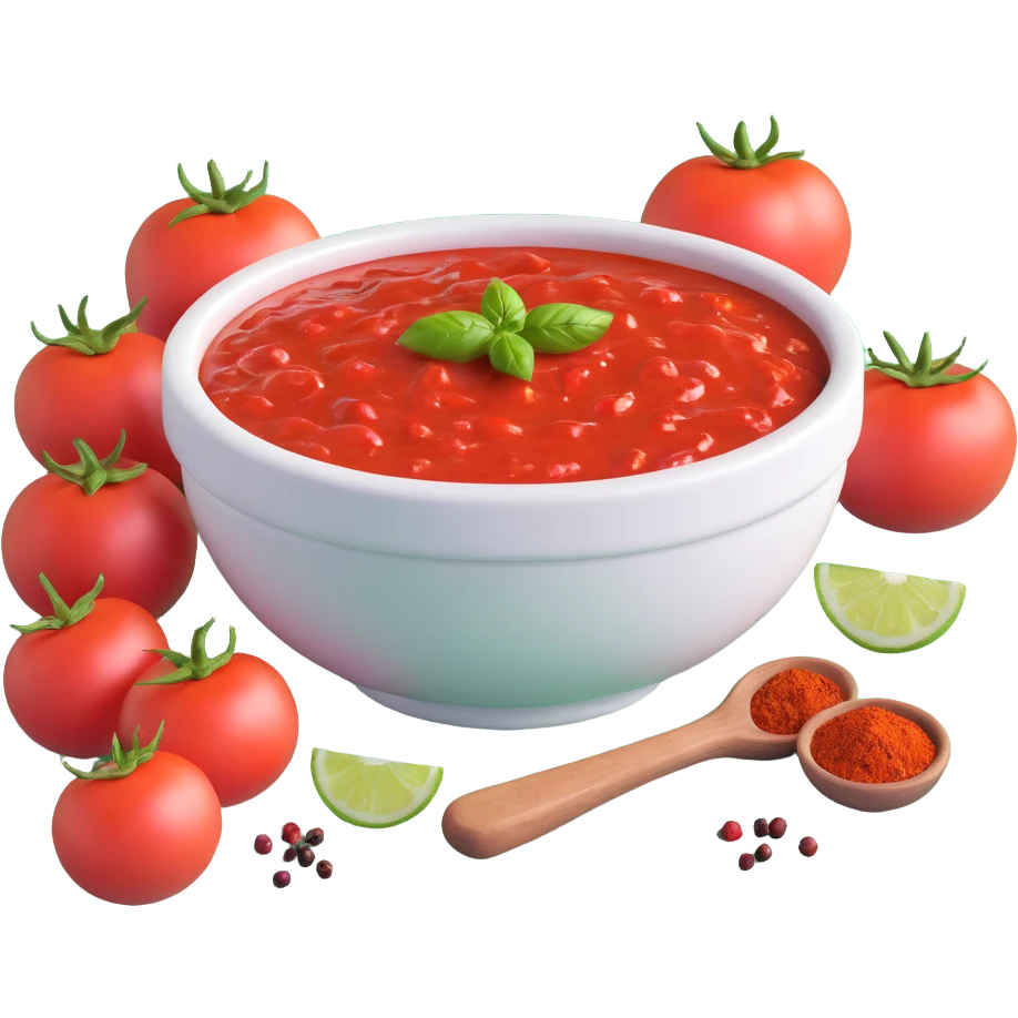 realistic 3D bowl of red tomato chutney with spices emoji