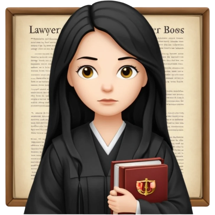 white-women-with-long-black -hair-lawyer-in-lawyer’s-robe. Have law book in hand.  emoji