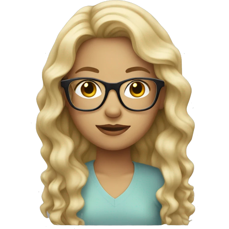 wavy Blonde haired girl with clear glasses emoji