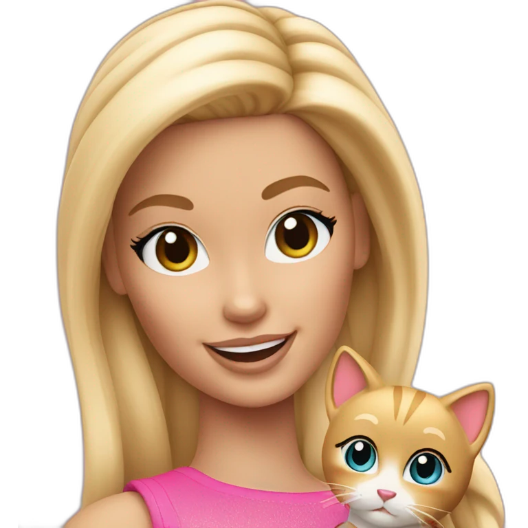 blonde barbie doll winking holding her cat emoji