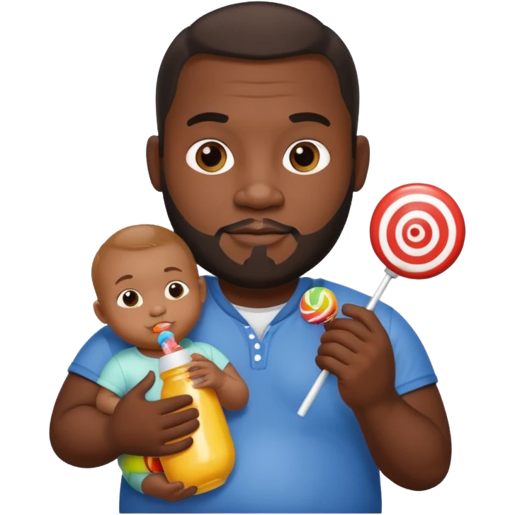 Big black man hold a  baby bottle and a lollipop emoji