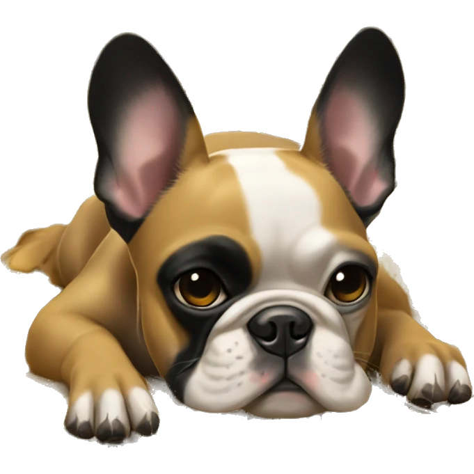 Black-and-tan French bulldog laying on big pile of gold coins emoji