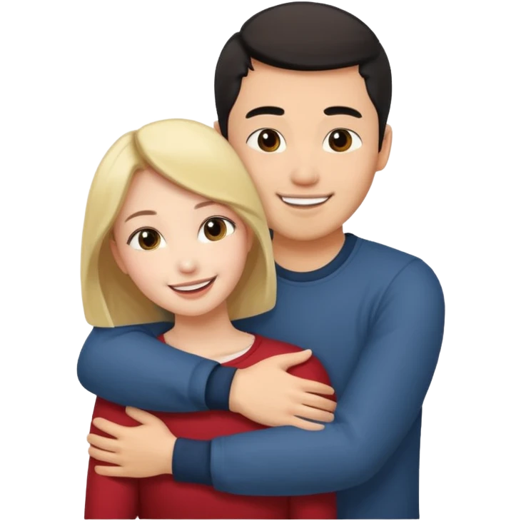 Female hugging Asian guy from behind emoji