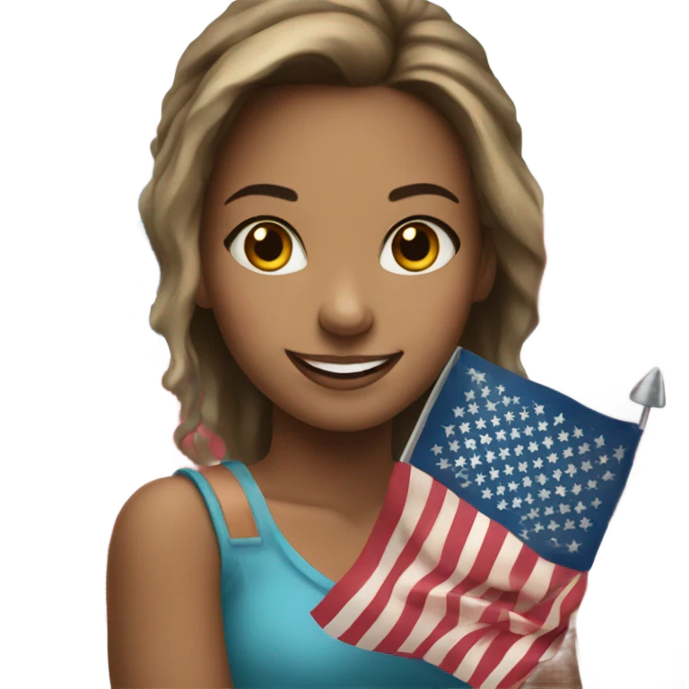 smiling girl with earrings holding American flag emoji