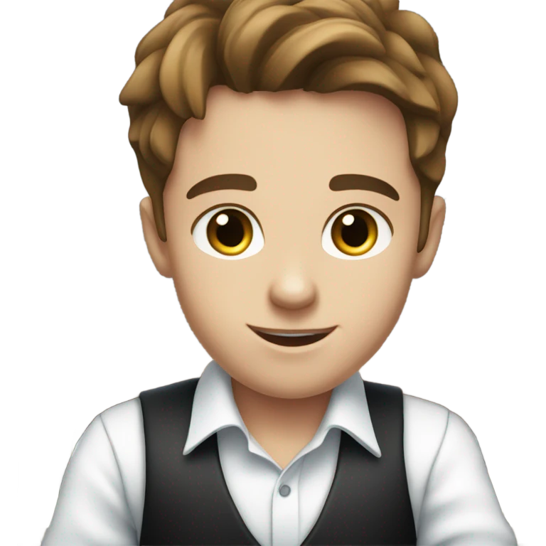 Boy with a white shirt and brown hair and blue eyes playing the piano emoji