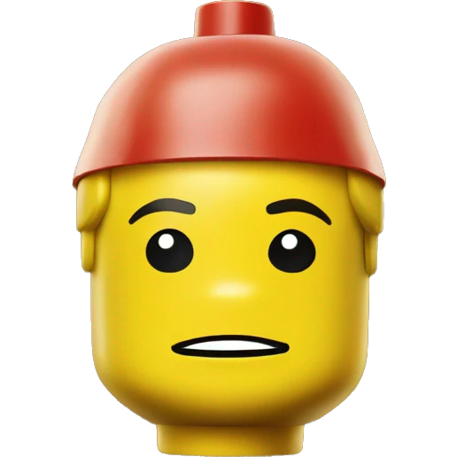 Yellow Lego head with red cap backwards emoji