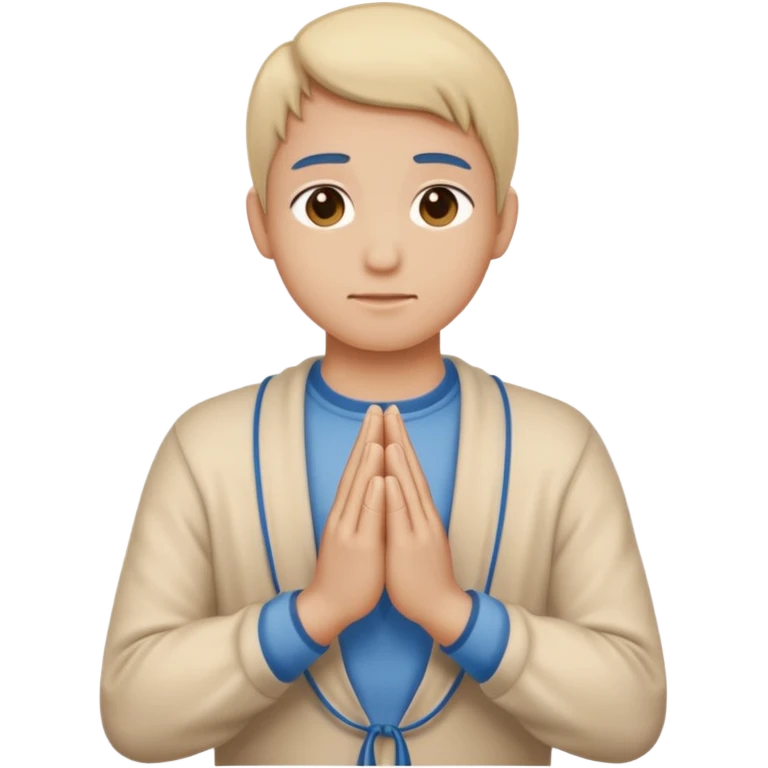 Two hands in prayer pose, only hands, muted blue outline, beige fill, soft glow, apple emoji style, PNG, transparent background emoji