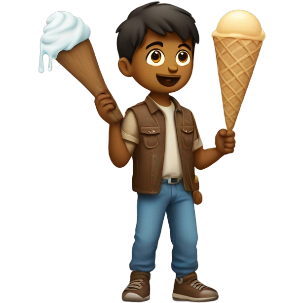 Indian kid holding a axe and ice cream emoji
