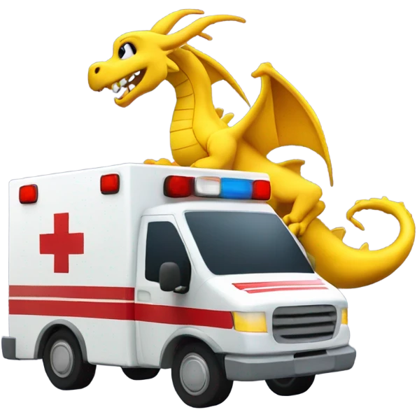 Yellow dragon driving an ambulance inside ambulance as an Emt emoji