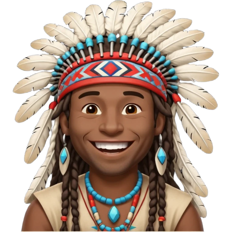Black American man dark brown with dreads with a American Indian headdress with a laughing hard emoji