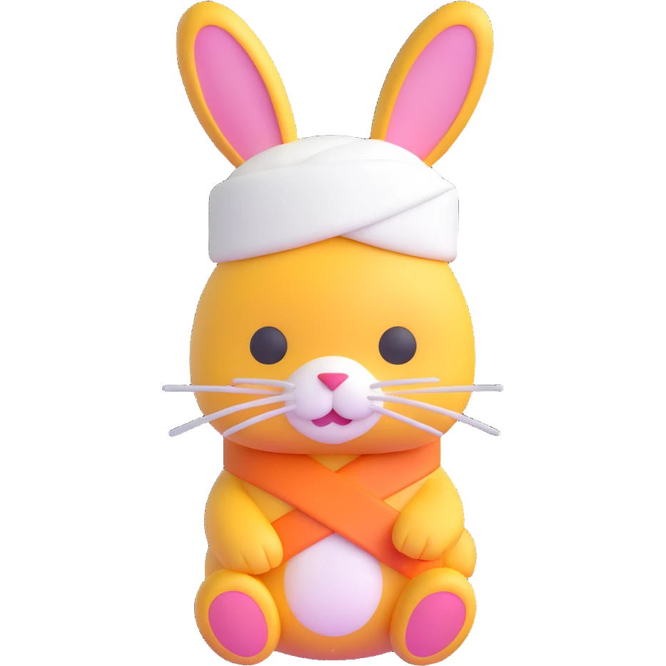 bunny with a bandage around his head, 3D emoji style emoji