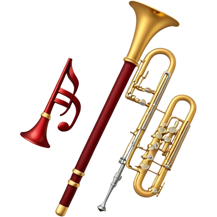 Create a sophisticated and elegant emoji that represents orchestration and arrangement. The design should feature a conductor’s baton, musical notes, and a symphonic score, symbolizing the process of arranging and orchestrating music. Incorporate instruments like a violin, trumpet, and piano keys subtly in the background, representing different sections of the orchestra. Use classical and refined colors such as gold, deep red, and black to evoke the grandeur and precision of orchestration. The background should be transparent. emoji