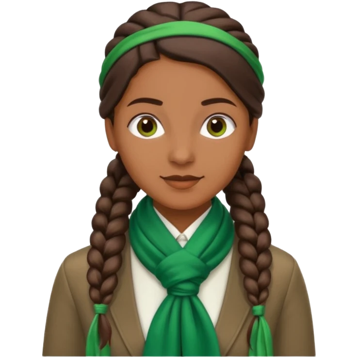 brown-skinned accountant with long dark brown side braid and green silk scarf, professional and friendly emoji