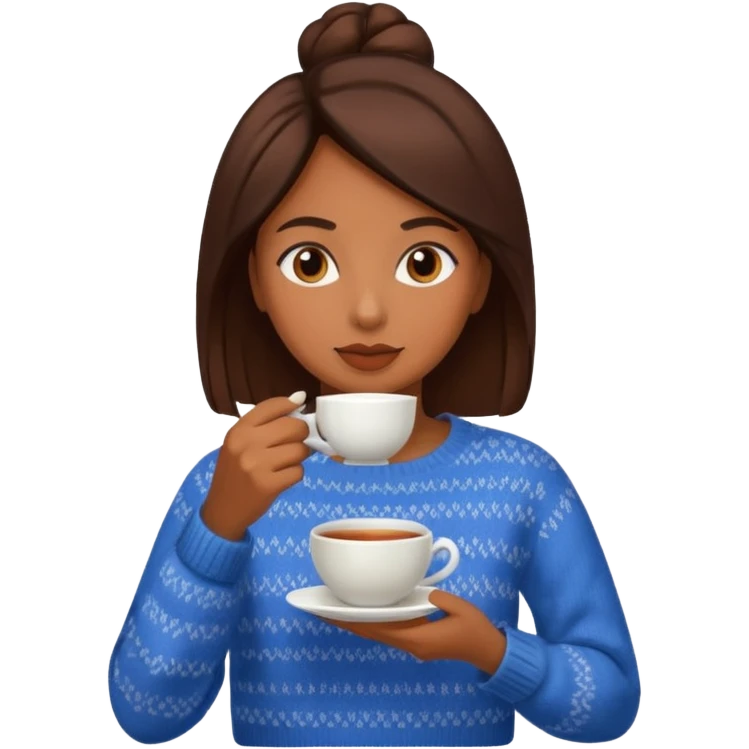 A brown skin women drinking tea wearing a sweater emoji