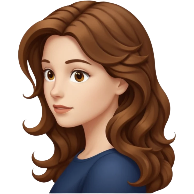 A white woman in profile with long, wavy brown hair emoji