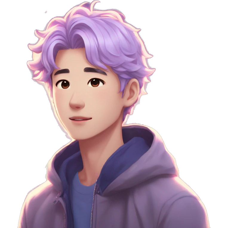 Gorgeous bright sparkly romantic Asian anime pastel guy with blushing face aesthetic trending style outside emoji
