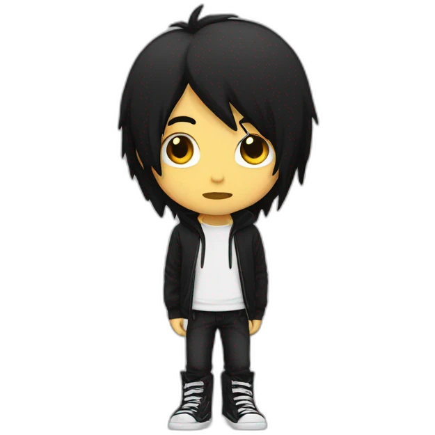 emo with with black hair, broken ankle, whole body view emoji