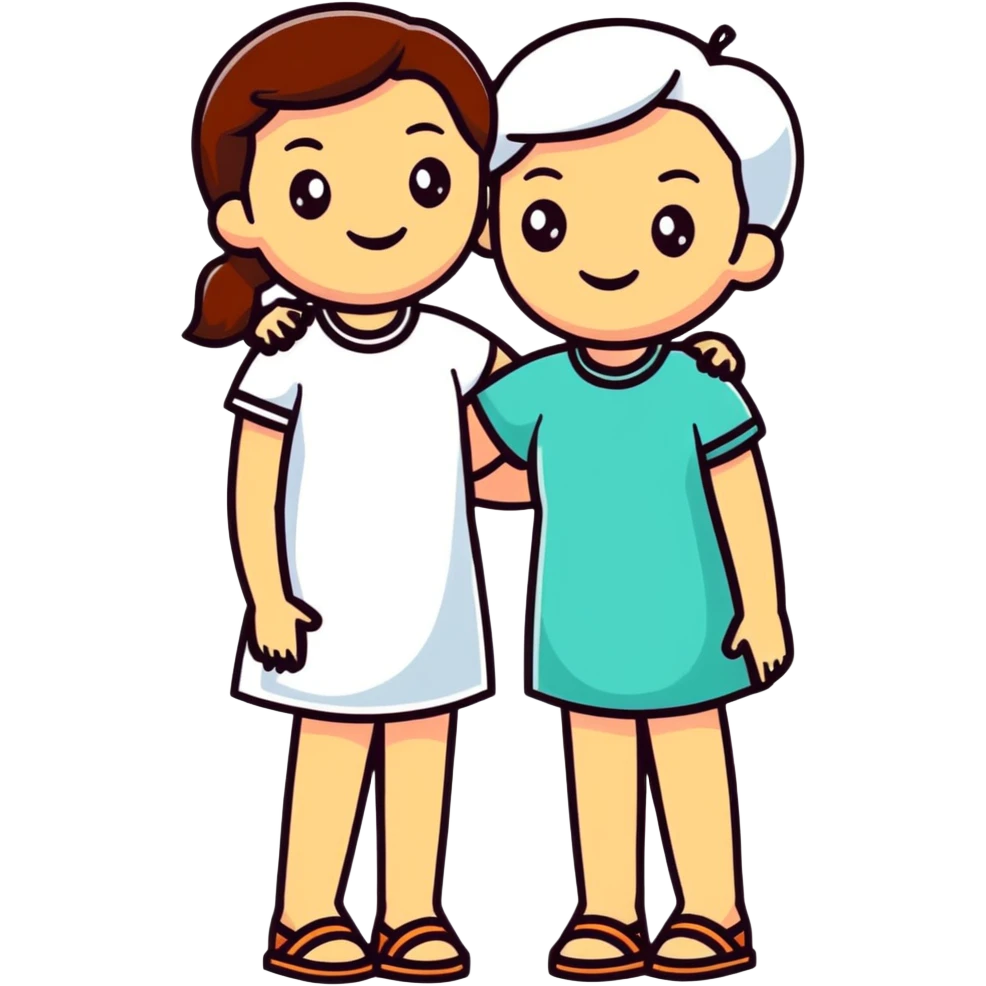 two women friends side by side, friendly, cheerful emoji