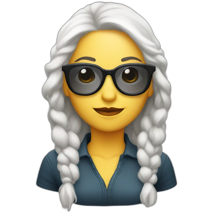 Mujer blanca pelo largo con lentes cara rendonda emoji
