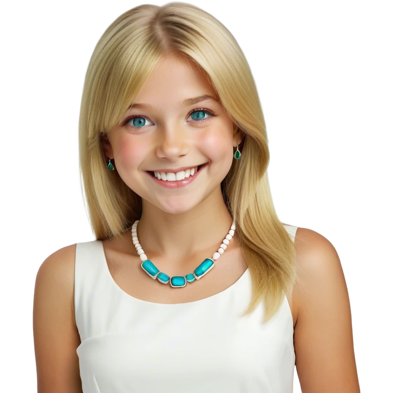 blonde smiling girl in white portrait straigth hair blue eyes emoji