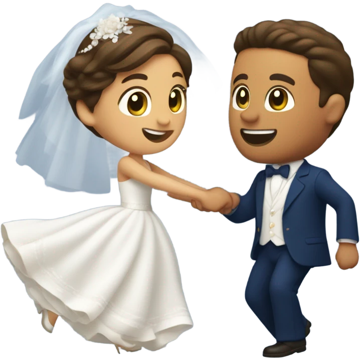 Puerto rican beard short brown hair with blue hat and navy blue suit first dance with blond long hair girl with white  wedding dress  emoji