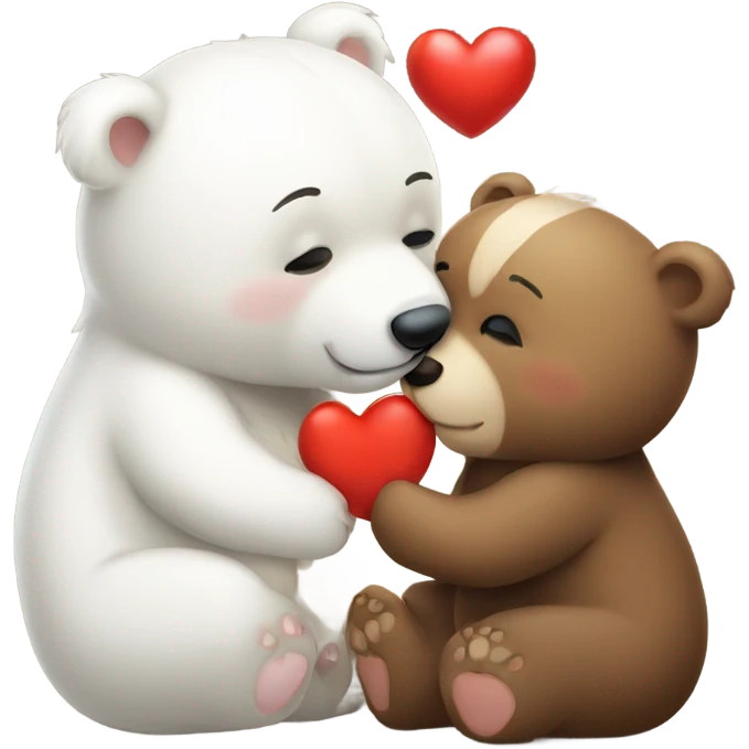 White bear cub and brown bear cub love heart kiss hug emoji