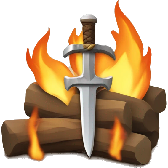 A person with a sword near a blocky campfire emoji