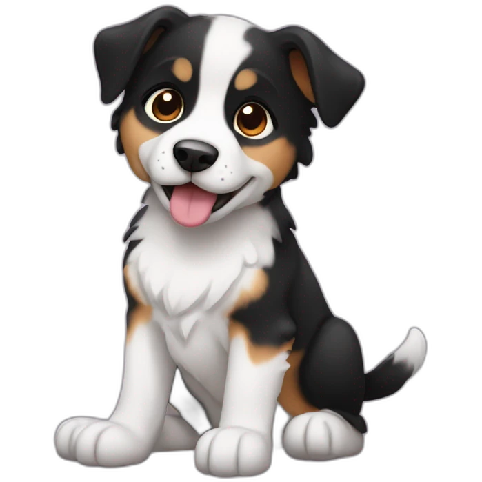 black, white and fire puppy american sheperd emoji