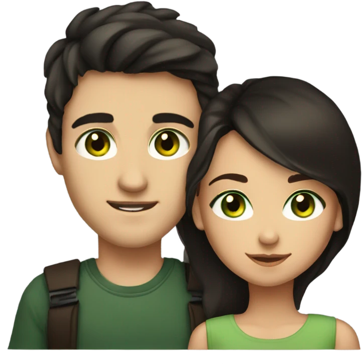 A dark-haired and brown-eyed girl with a guy who has dark hair and green eyes emoji