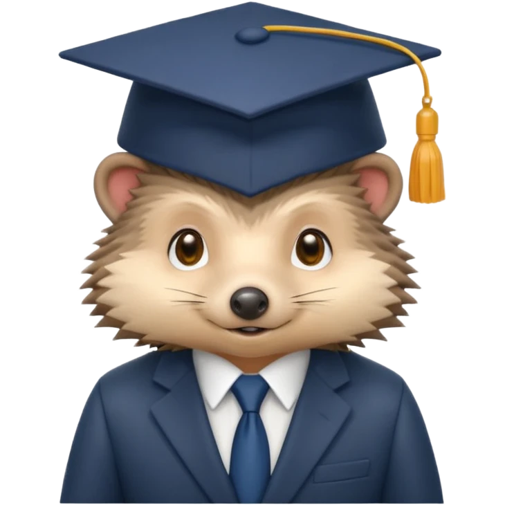 A hedgehog student dressed in a suit and wearing a square academic cap. emoji