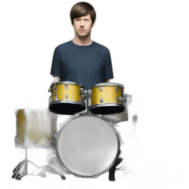 photo realistic Stephen Morris from Joy Division, playing drums, full body front view emoji