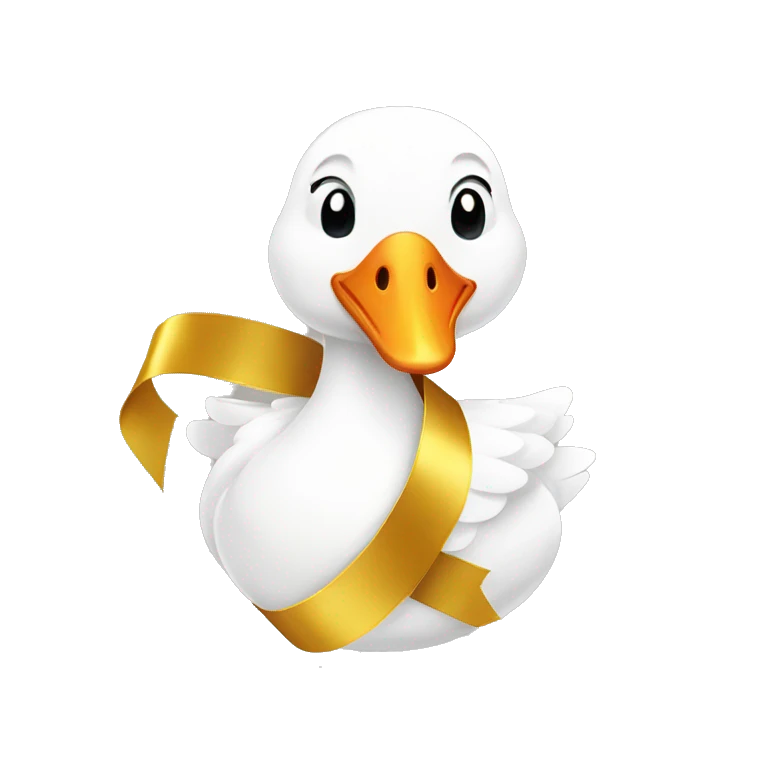 White goose and big golden ribbon emoji