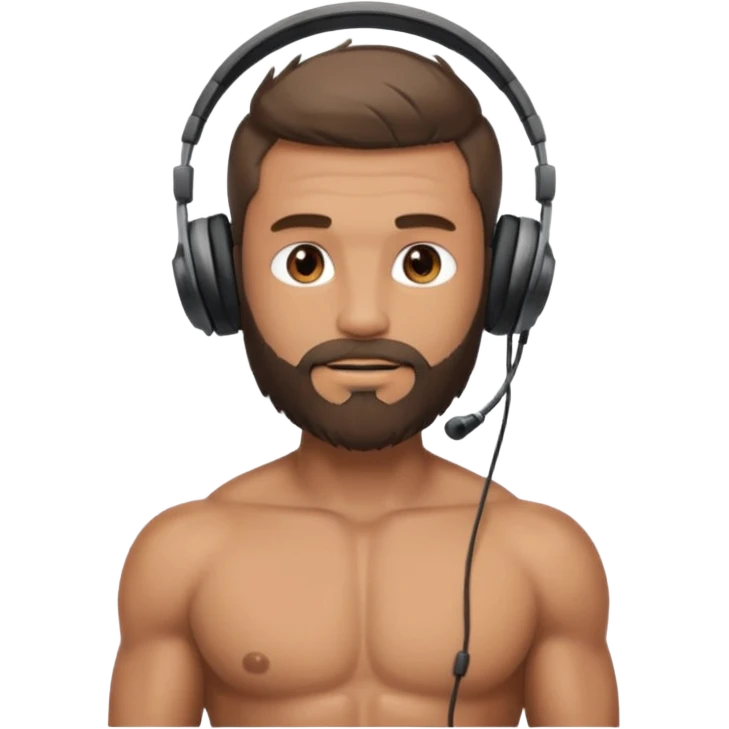 create a Men with Beard and Headphones and some hairs on his head without shirt emoji