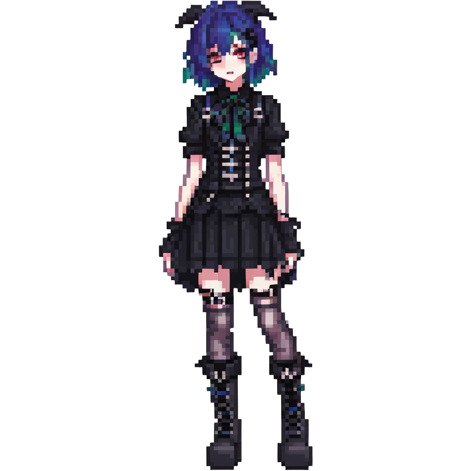 gothic femboy with dark makeup and platform boots emoji