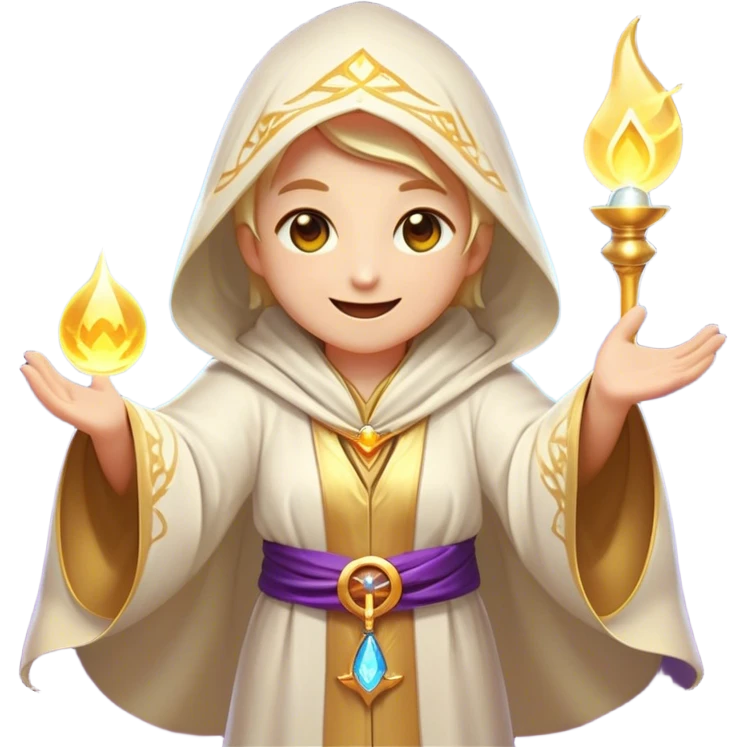 Clash of Clans aesthetic Cheerful Mage Portrait Emoji, With a bright, joyful expression and an aura of radiant magic, showcasing a stylish, robed figure with flowing garments and sparkling eyes in natural skin tone that convey boundless curiosity, Simplified yet expressive features, highly detailed, glowing with a soft, luminous mystical light, high shine, upbeat and wise, stylized with an air of fantastical wizardry, soft glowing outline, capturing the essence of a cheerful mage ready to cast spells of wonder on legendary quests! emoji